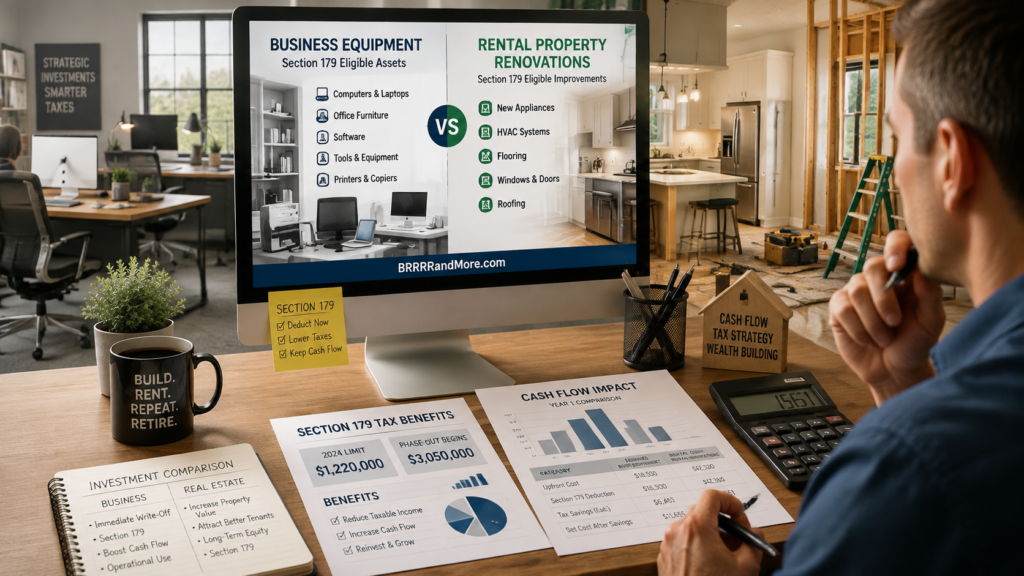 An investor evaluating a comparison between business equipment and rental property renovations.